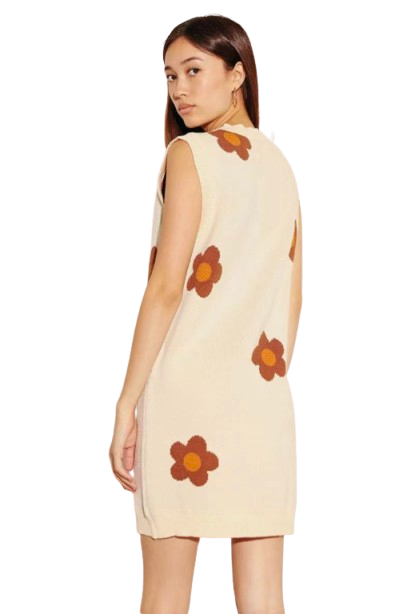 Women’s Flower Sweater Dress Sleeveless Knit Mini Dress
