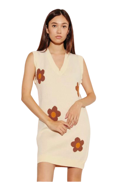 Women’s Flower Sweater Dress Sleeveless Knit Mini Dress