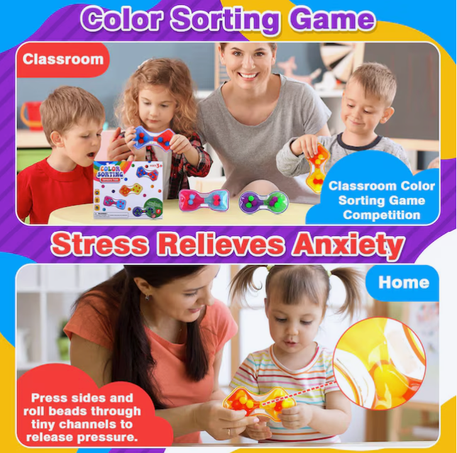Gel Bead Sensory Fidget Strips – 2-Pack, Squeeze & Stretch Stress Relief Toy, Random Colors