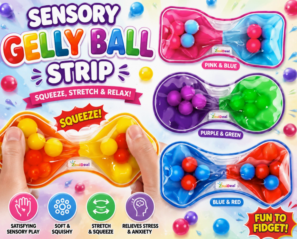 Gel Bead Sensory Fidget Strips – 2-Pack, Squeeze & Stretch Stress Relief Toy, Random Colors