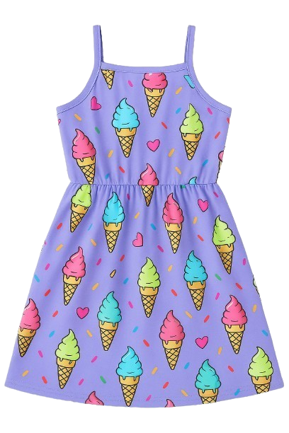 SHEIN Girls' Spaghetti Strap Summer Dress – Ice Cream, Polka Dot, or Unicorn Print, 4Y-7Y