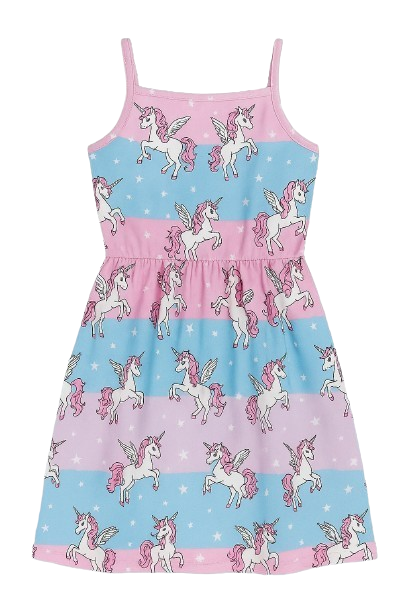 SHEIN Girls' Spaghetti Strap Summer Dress – Ice Cream, Polka Dot, or Unicorn Print, 4Y-7Y