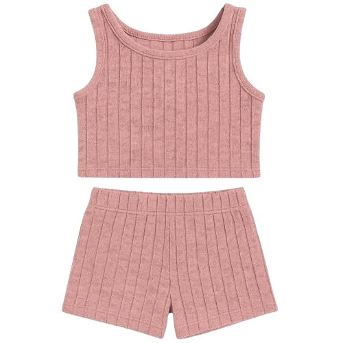 SHEIN Girls’ Ribbed Tank Top & Shorts 2-Piece Summer Set - SIZE 5Y-7Y