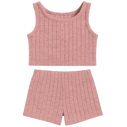SHEIN Girls’ Ribbed Tank Top & Shorts 2-Piece Summer Set - SIZE 5Y-7Y