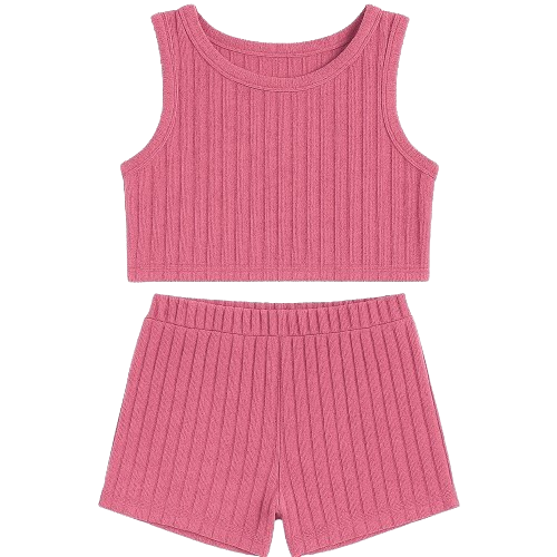 SHEIN Girls’ Ribbed Tank Top & Shorts 2-Piece Summer Set - SIZE 5Y-7Y