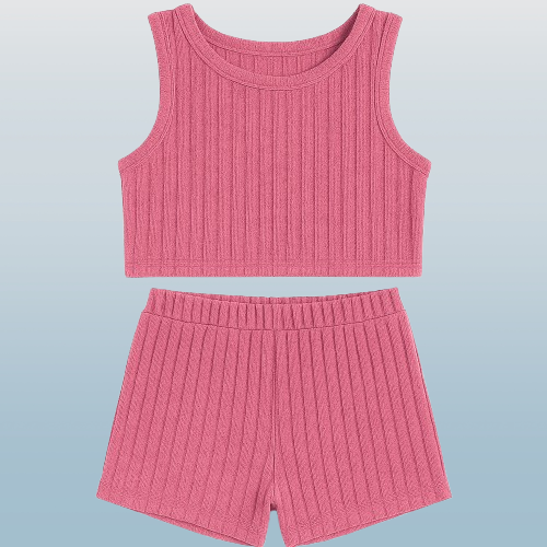 Girls' Summer Comfortable Ribbed Tank Top & Short Set