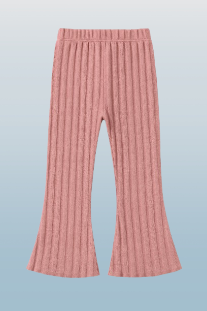 Girls' Solid Color Ribbed Elastic Waist Wide Leg Pants