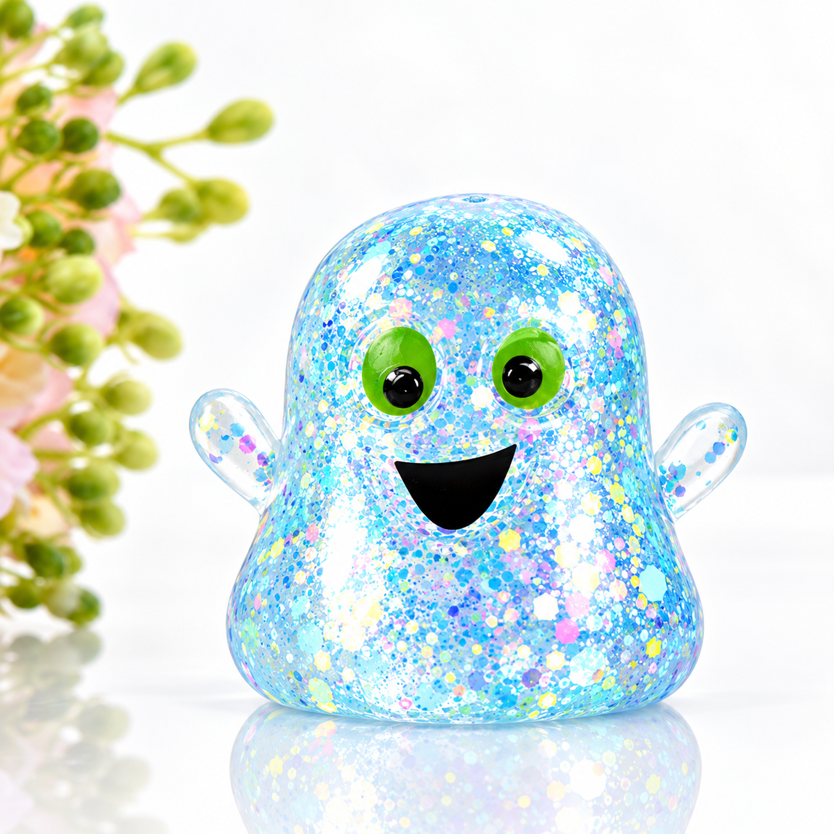 2-Pack Halloween Glitter Ghost Slow-Rebound Squeeze Toys – Random Color Selection