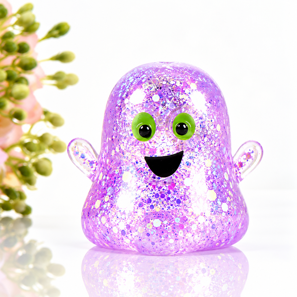 2-Pack Halloween Glitter Ghost Slow-Rebound Squeeze Toys – Random Color Selection
