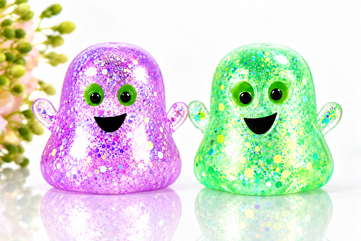 2-Pack Halloween Glitter Ghost Slow-Rebound Squeeze Toys – Random Color Selection