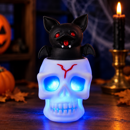 2-Pack Halloween Skull Bat & Pumpkin Ghost Rubber Squeeze Stress Relief Toys – Light-Up or Standard