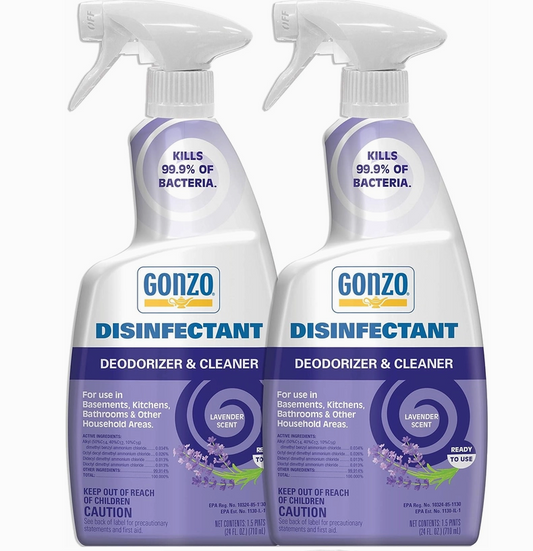 Gonzo Disinfectant Deodorizer & Cleaner Lavender Spray, 2-Pack (24 oz)