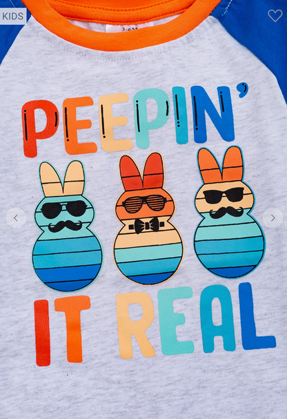 Baby Boys Gray "Peepin' It Real" Easter Bunny Graphic Romper