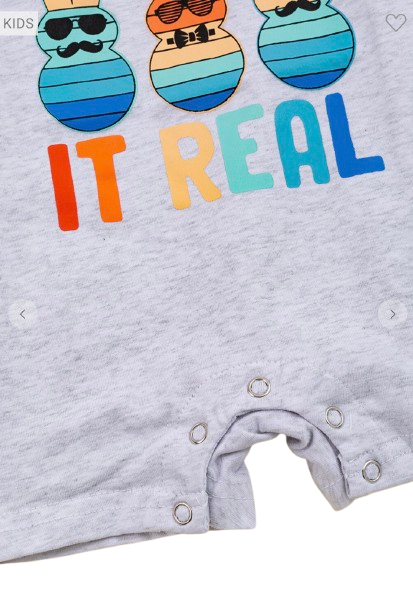Baby Boys Gray "Peepin' It Real" Easter Bunny Graphic Romper