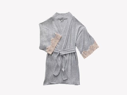Calla Modal Kimono with Lace, Champagne / Heather Grey