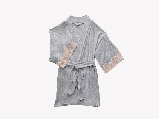 Calla Modal Kimono with Lace, Champagne / Heather Grey