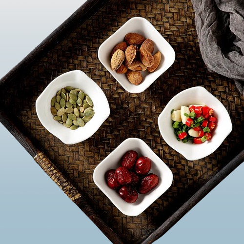 Pure White Porcelain Mini Dipping Bowls – Square or Wavy Edge
