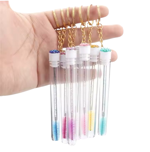 Mini Lash Brush Tube Keychain with Spoolie Wand – Decorative Mascara Brush Holder