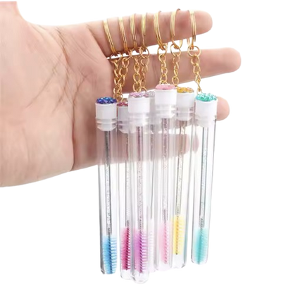 Mini Lash Brush Tube Keychain with Spoolie Wand – Decorative Mascara Brush Holder