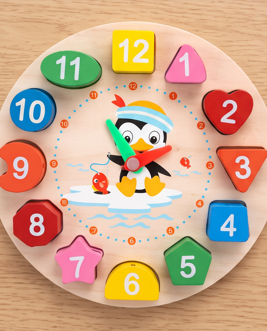 3-Pack Educational Wooden Puzzle Set – Shapes, Colors & Clock Learning