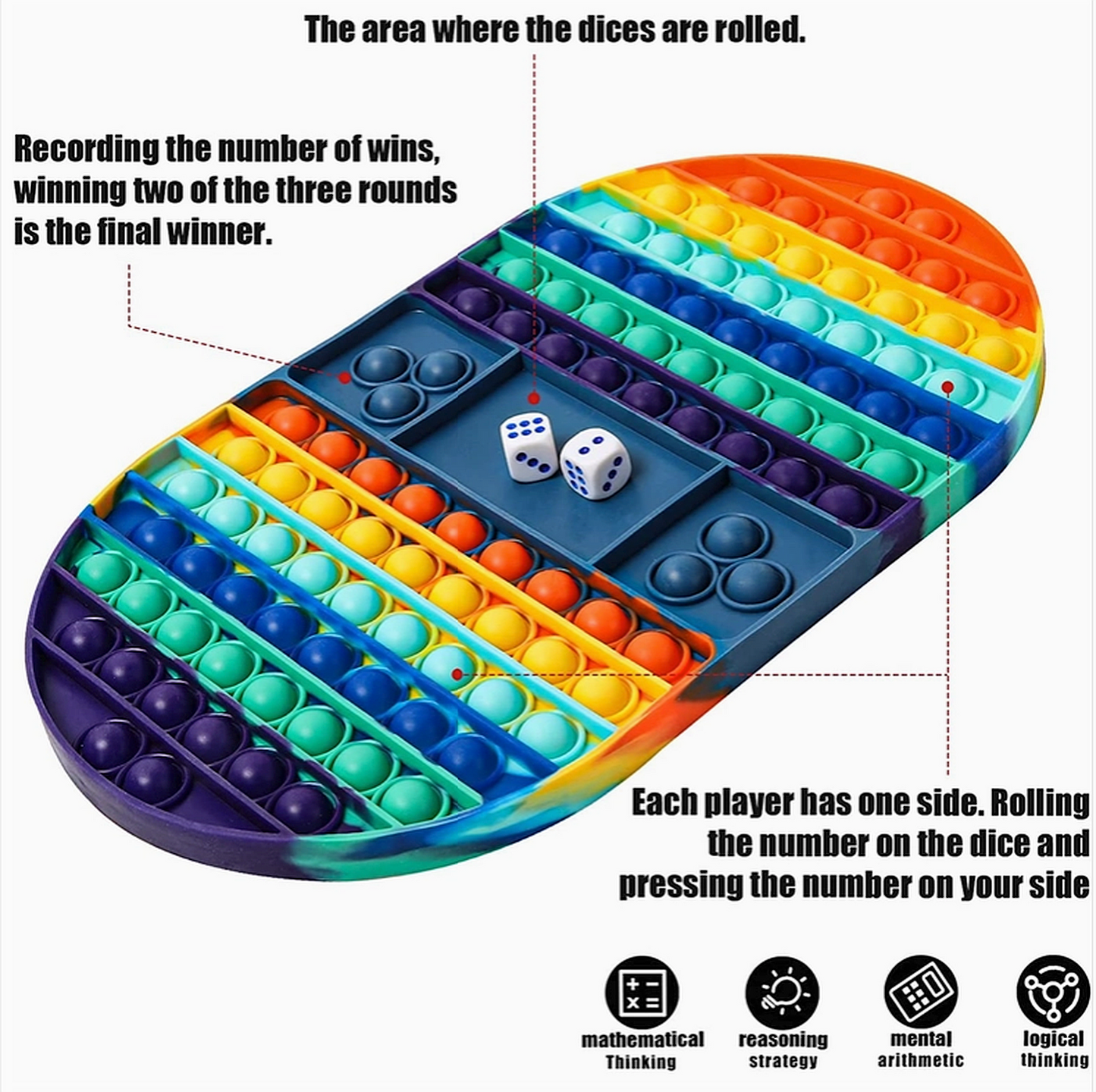Jumbo Pop It Chess Board Fidget Game for Kids with Dice – Rainbow Sensory Toy