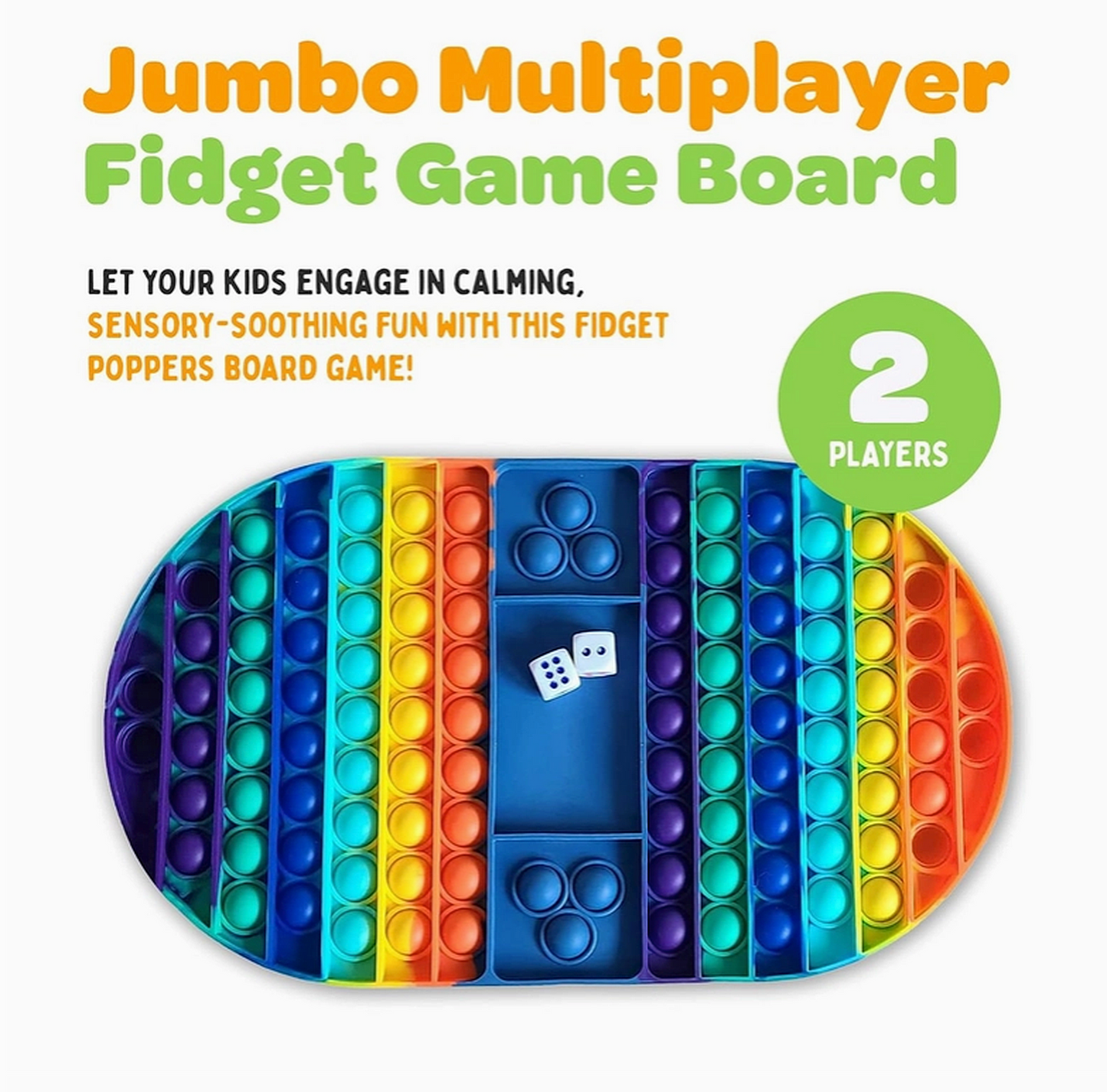 Jumbo Pop It Chess Board Fidget Game for Kids with Dice – Rainbow Sensory Toy