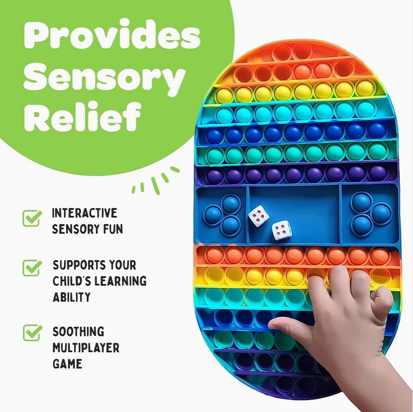 Jumbo Pop It Chess Board Fidget Game for Kids with Dice – Rainbow Sensory Toy