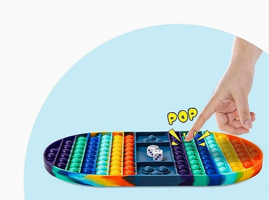 Jumbo Pop It Chess Board Fidget Game for Kids with Dice – Rainbow Sensory Toy