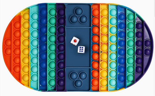 Jumbo Pop It Chess Board Fidget Game for Kids with Dice – Rainbow Sensory Toy