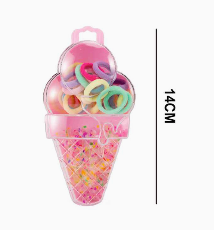 Girls Ice Cream Cone Hair Ties Accessory Set