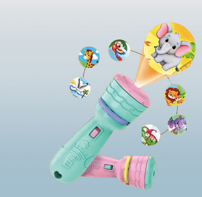 Children's Cartoon Animal Projector Flashlight – Story Projection Torch with Rotating Discs