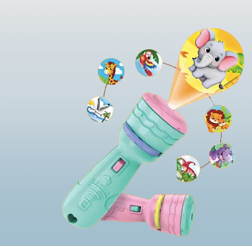 Children's Cartoon Animal Projector Flashlight – Story Projection Torch with Rotating Discs