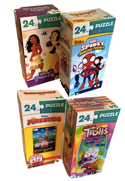 Kids 24-Piece Puzzle – Princess, Spidey, Trolls & Firebuds