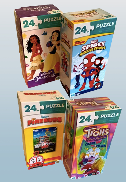 Kids 24-Piece Puzzle – Princess, Spidey, Trolls & Firebuds