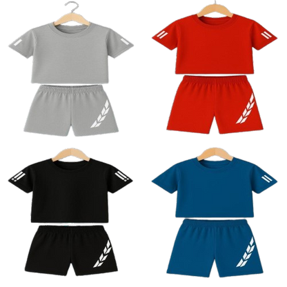 Kids 2-Piece Activewear Sports Set – Short Sleeve Top & Elastic Shorts (4Y–10Y)