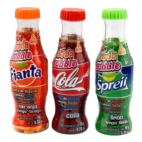 Las Delicias Soda Bubble Gum Candy Bottles – 3 Pack Assorted Soda Flavors