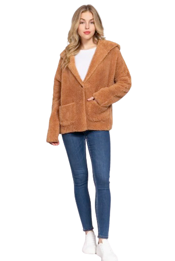 Active Basic USA Women’s Long Dolman Sleeve Sherpa Hoodie Jacket