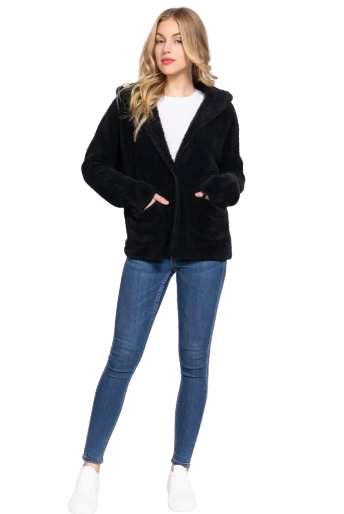 Active Basic USA Women’s Long Dolman Sleeve Sherpa Hoodie Jacket