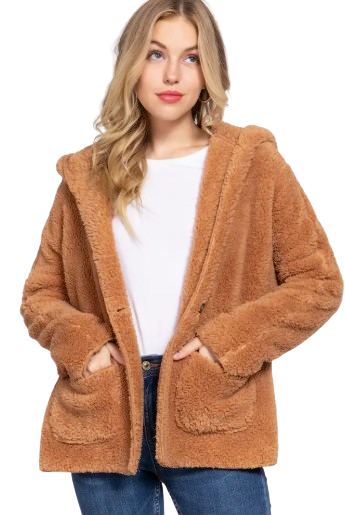 Active Basic USA Women’s Long Dolman Sleeve Sherpa Hoodie Jacket