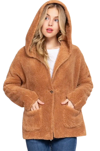 Active Basic USA Women’s Long Dolman Sleeve Sherpa Hoodie Jacket