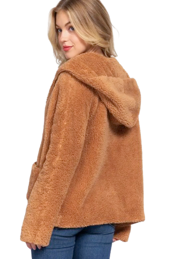 Active Basic USA Women’s Long Dolman Sleeve Sherpa Hoodie Jacket