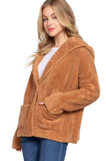 Active Basic USA Women’s Long Dolman Sleeve Sherpa Hoodie Jacket