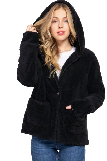 Active Basic USA Women’s Long Dolman Sleeve Sherpa Hoodie Jacket