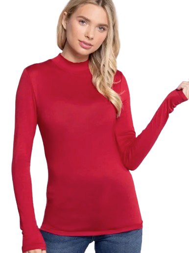 Active Basic USA Women Long Sleeve Mock Neck Rayon Spandex Jersey Top