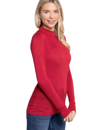Active Basic USA Women Long Sleeve Mock Neck Rayon Spandex Jersey Top