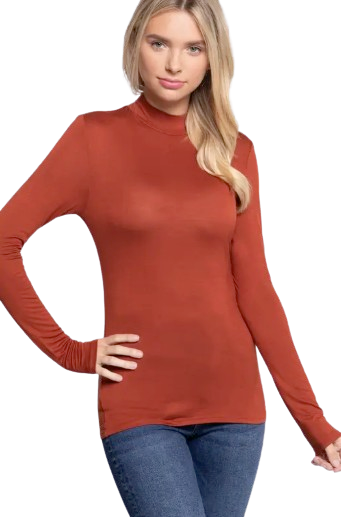 Active Basic USA Women Long Sleeve Mock Neck Rayon Spandex Jersey Top