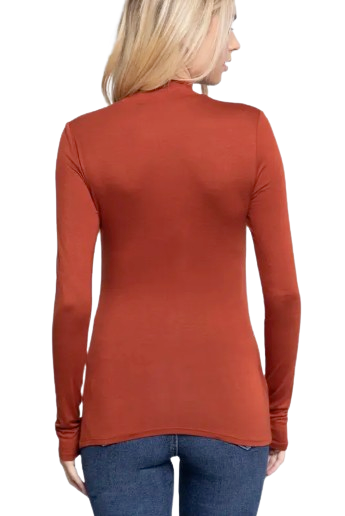 Active Basic USA Women Long Sleeve Mock Neck Rayon Spandex Jersey Top