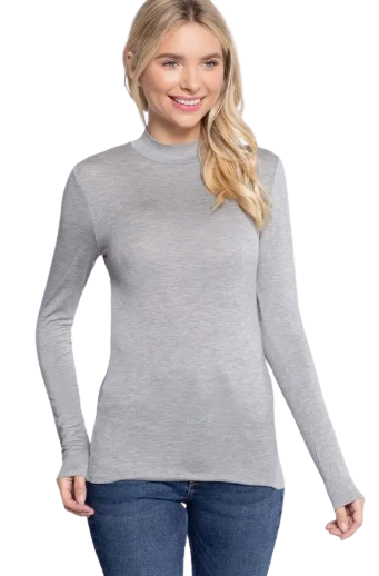 Active Basic USA Women Long Sleeve Mock Neck Rayon Spandex Jersey Top
