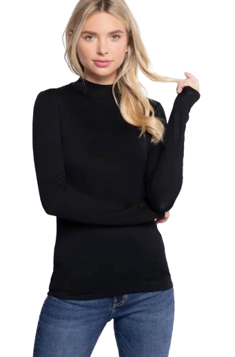 Active Basic USA Women Long Sleeve Mock Neck Rayon Spandex Jersey Top