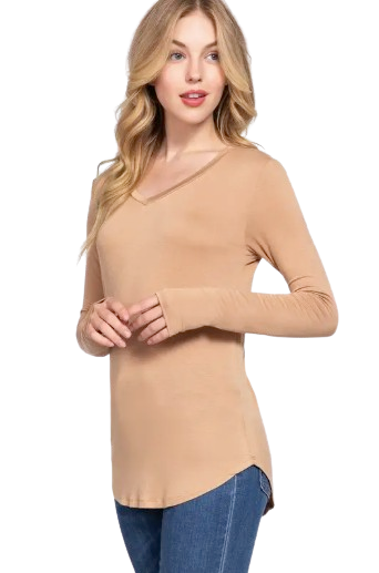 Active Basic USA Women’s Long Sleeve V-Neck Rayon Spandex Jersey Top